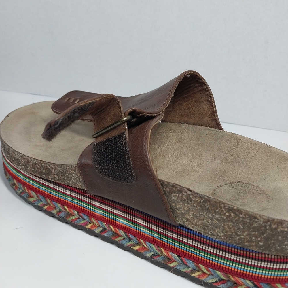 So Brand Size 9 M Faux Leather Platform Cork Multi Colored Boho Sandals Shoes - Picture 11 of 14